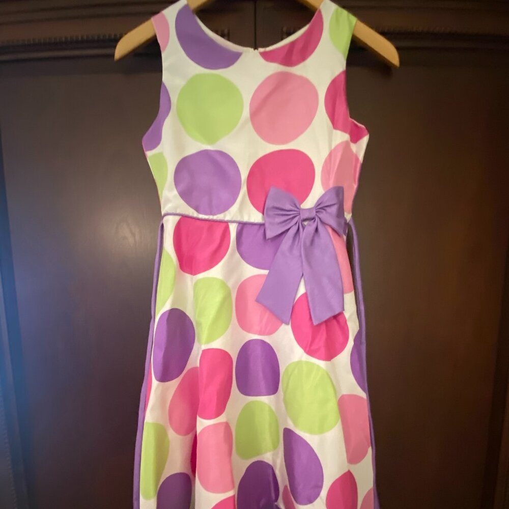 Rare Editions Special Occasion Dress  White with Big Polka Dots - Size 14